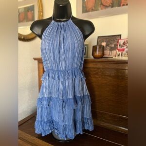 Lulu's Striped Blue Tiered Mini Dress